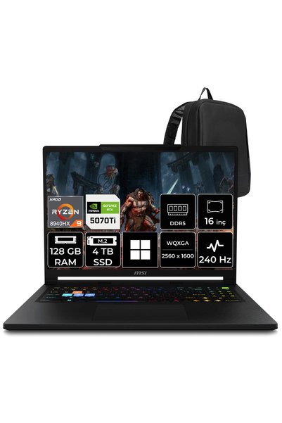 MSI Raider 16HX AMD Ryzen 9 8940HX RTX 5070Ti 12GB 140W 128GB RAM 4TB SSD 16"...