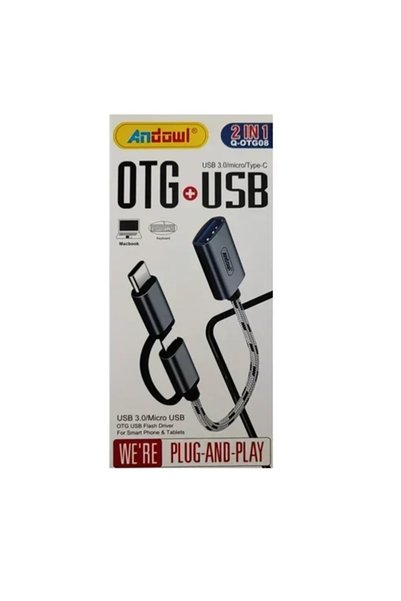 Andowl Προσαρμογέας OTG 2 σε 1, από USB 3.0, Micro USB si USB Type-C, Plug κα...