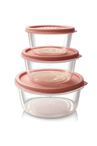 ZODIACOOL Set 3 caserole transparente capac roșu, plastic rezistent, rotund, ...