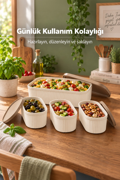 Vienev 4'lü 3x1100 ml 1x5500 ml Saklama Kabı Seti Mutfak ve Buzdolabı Düzenleyici