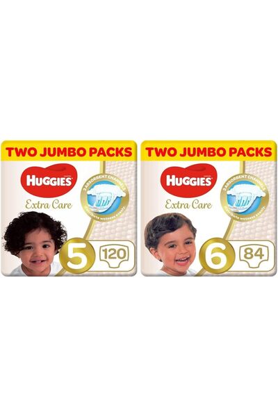 Huggies إكسترا كير، 5، عبوتان جامبو، 120 حفاضة &amp;   إكسترا كير، مقاس 6، عب...
