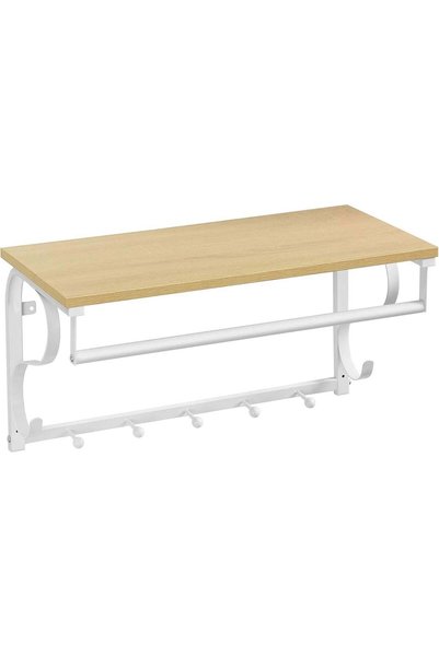 VASAGLE Cuier de perete cu raft de depozitare și bară, 5 cârlige, 30x60x32 cm...