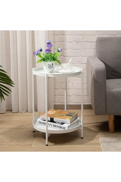 Generic Round Side Table Gold End Table, 2-Tier Metal Tray Snack Table Coffee...