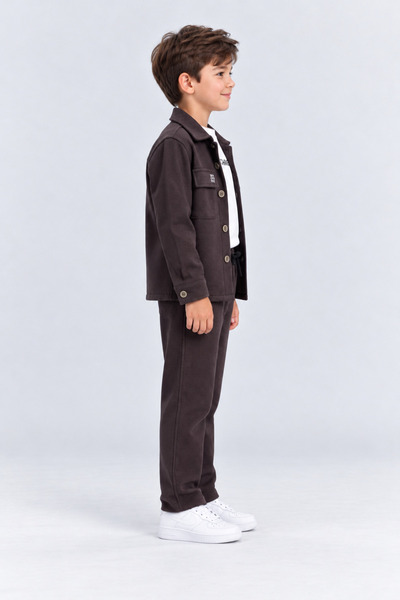 AHENGİM Stylish Boys' 3-Piece Clothing Set: Jacket, Printed T-Shirt and Pants Set Ak6218