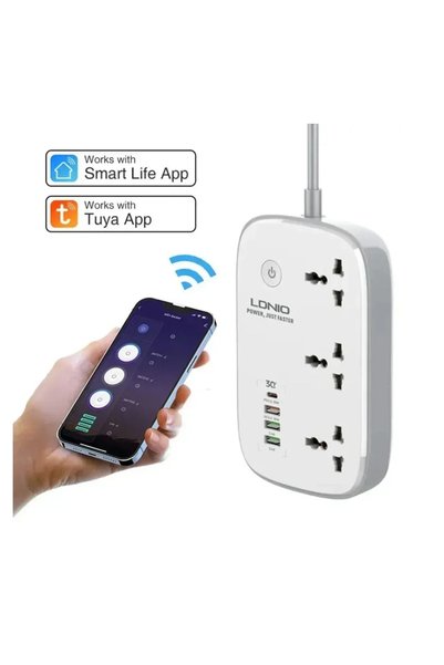 OEM Πολύπριζο LDNIO SCW3451 3πλό με 3 θύρες USB-A και 1 θύρα USB-C (Άσπρο-Γκρι)