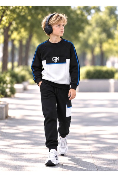 Ozmoz By Mukadder Özden Bamboo Thin Ribbed Cargo Pocket Black Boys' Sweatpants