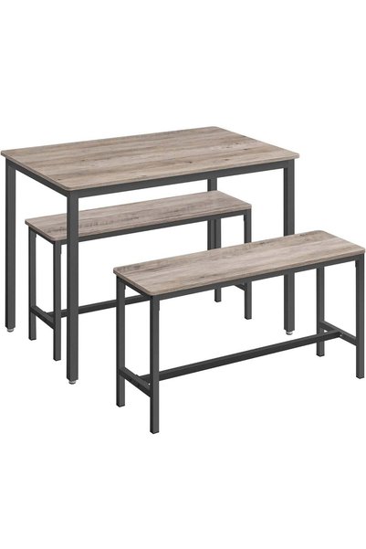 VASAGLE Masă de bar cu 2 bănci, design industrial, 110x70x75cm, stejar Sonoma