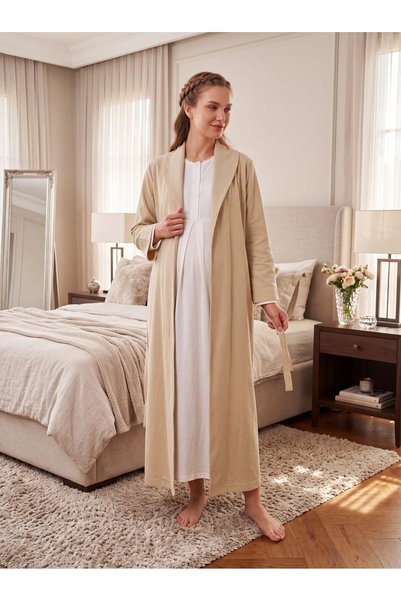 Lohussa New Season Beige Shawl Collar Winter Full Length Easy Breastfeeding D...