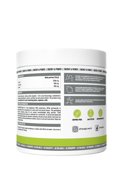 Ultrasupps Ultra Gold BCAA 8:1:1, Fruit Punch Flavor, 300 g Powder