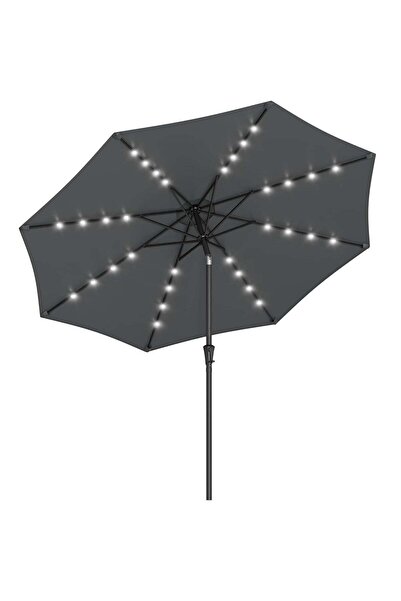SONGMICS Umbrelă de grădină, iluminare LED solară, cu manivelă pentru deschid...
