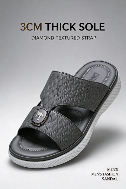 Hayyin Mart Premium Men Open Toe PU Leather Sandals Diamond Embossed Strap Wi...