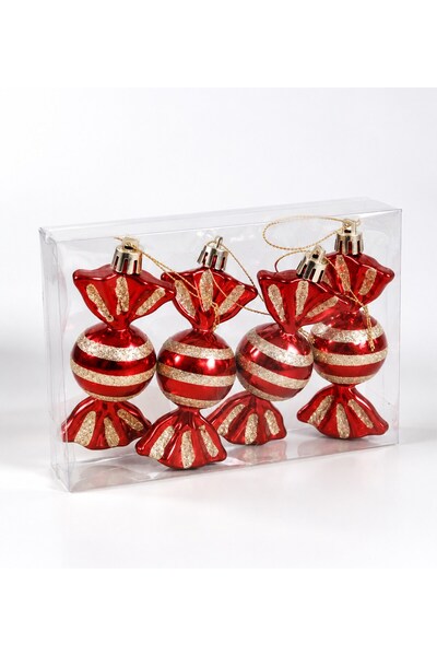 Gift Moda 4'lü Simli Bonbon Şeker Askılı Yılbaşı Süsü