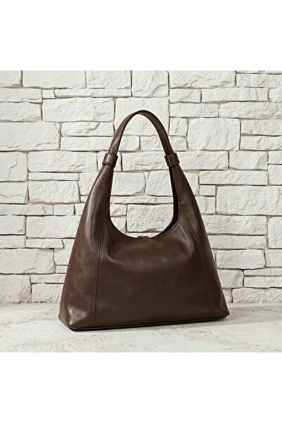 Gogoey Leather Casual Model Ring Charm Zippered Women's Shoulder Bag Brown