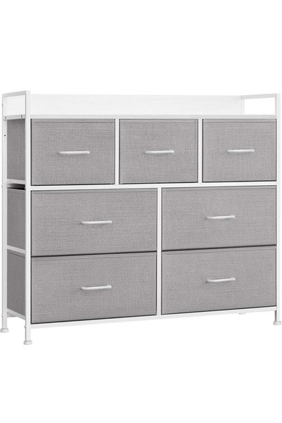 SONGMICS Comodă cu cadru metalic și 7 sertare din material textil, 29x98x85 c...