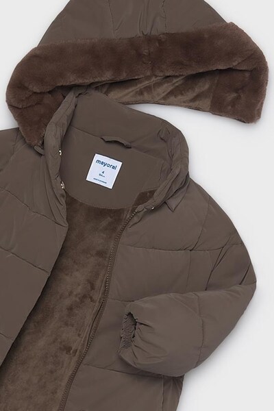 MAYORAL Girl's 5-9 Years Old Fleece Long Hooded Coat Bitter Brown