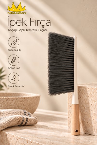 Miss Clean İpek Fırça Ahşap Saplı Masa Süpürgesi – Yumuşak Kıllı Masa, Tezgah ve Toz Temizleme Fırçası
