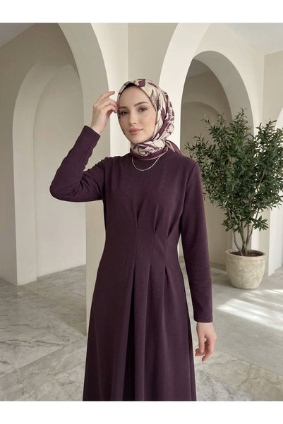 Lunsera Store Deep Three-Pleated Dress-Burgundy