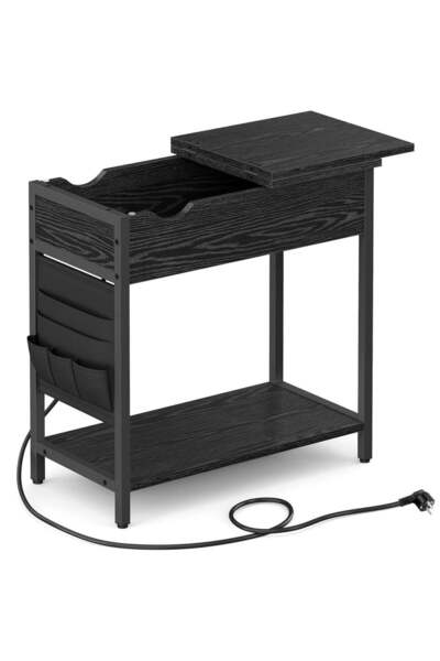 VASAGLE Măsuță laterală pliabilă, tip noptieră, cu prize și porturi USB, raft...