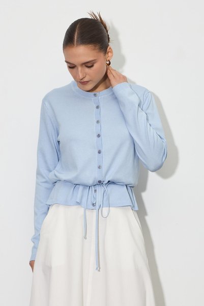 Zeyyen Beli İpli Triko Hırka Bebe Mavisi