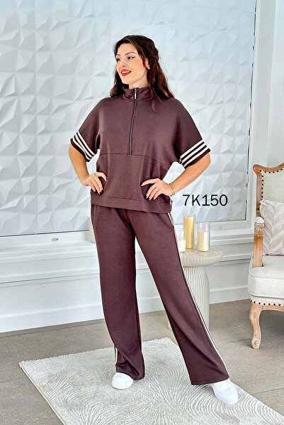 İnce Topuk Striped Modal Suit with Zippered Collar 7K150