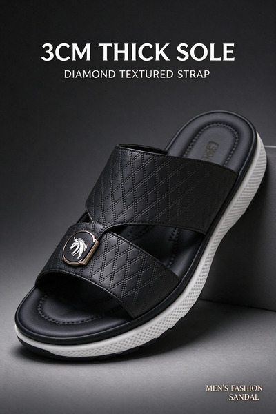Hayyin Mart Premium Men Open Toe PU Leather Sandals Diamond Embossed Strap Wi...