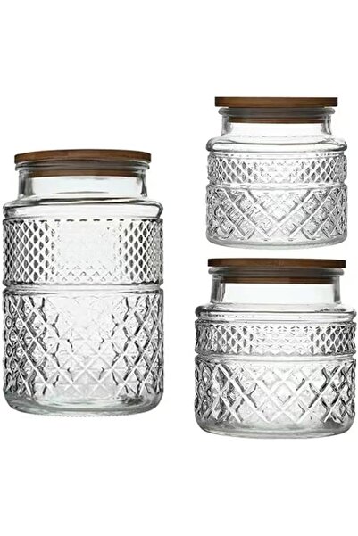 Generic Glass Storage Jars Vintage Embossed Canisters Food Cereal Storage Con...
