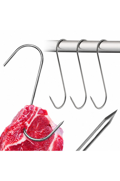 zola Set 3 carlige tip S, pentru suspendat carnea, lungime 15 cm, argintiu