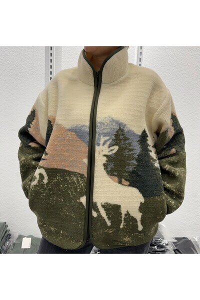 HKT HAK TEKSTİL Women's Zippered Patterned Plush Fleece