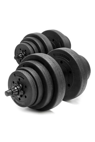 MyOfficeShop Set de gantere și bară reglabile 20 kg, 12 discuri, conector metalic cu spumă, negru