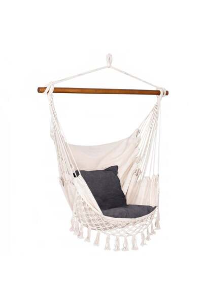 MyOfficeShop Hamac suspendat cu bară de lemn și 2 perne, 130x100 cm, capacita...