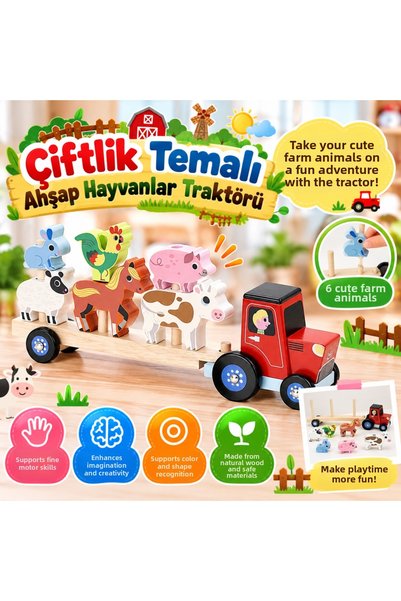 NW NessiWorld Farm Themed Wooden Animals Tractor