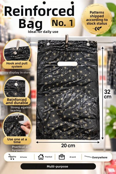 VENON Reinforced Bags No 1 Pack | |   100 Pieces | |   20X32 cm Hanging Tear-Off Hand-Held Plastic Shopping Bag Store Grocery Boutique Gift Packaging Carry Bag Patterned Shop Bag No: 1