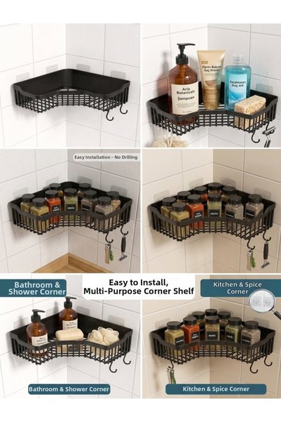 GenelTedarik Bathroom Corner Shower Soap Dish Shampoo Holder Self-Adhesive Co...