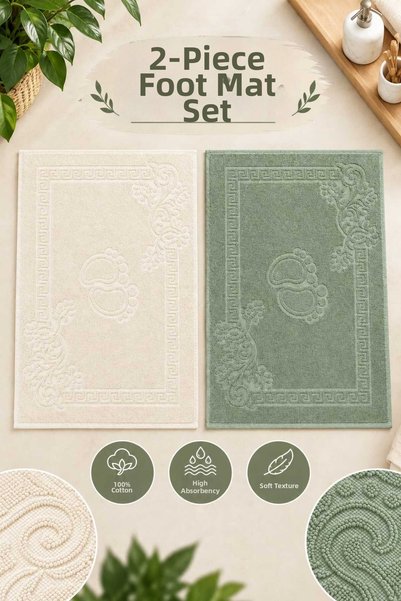 Three Roses 100% Cotton 50X75 2-Piece Flat Foot Towel, Foot Mat, Mat Set, Bat...