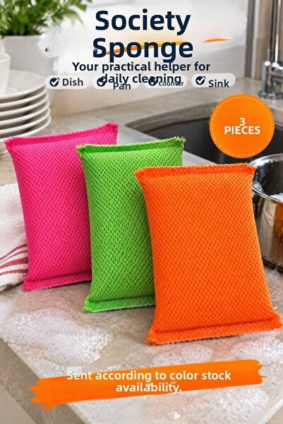 VENON 3 Pieces | |   Sosyete Süngeri̇ | |   Color Is Shipped According to Stock. | |   Multi-Purpose Dish Sponge Mesh Cleaning Sponge Pot Pan & Sink Cleaning Sponge Practical Dish Sponge Cleaning Sponge