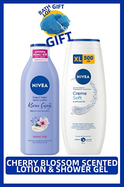 NIVEA Creme Soft Shower Gel 750ml and Cherry Scented Moisturizing Body Care L...