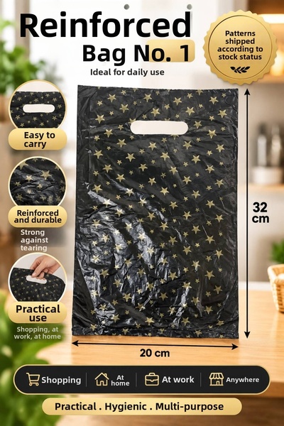 VENON Reinforced Bags No 1 Pack | |   100 Pieces | |   20X32 cm Hanging Tear-Off Hand-Held Plastic Shopping Bag Store Grocery Boutique Gift Packaging Carry Bag Patterned Shop Bag No: 1