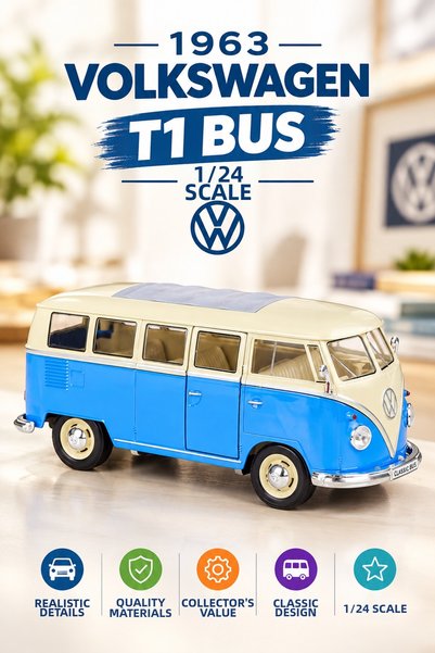 L'eDoren 1963 Volkswagen T1 Bus 1/24 Diecast Metal Model Car
