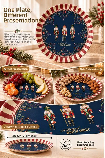 Tita Metal Fruit Plate 26 cm Navy Blue New Year Themed Nut Presentation Plate with Soldier Figure
