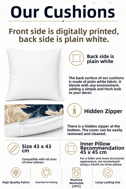 Bumedo Set of 2 Blue Floral Cushion Covers 43X43 Punch Effect Digital Printing Decorative Pillowcase Set
