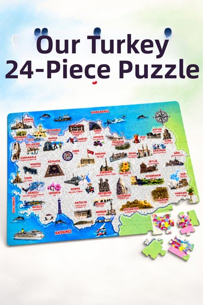 Tıfıl Toys Our Turkey 24 Piece Educational Puzzle 68 × 48 cm Turkey Map and C...