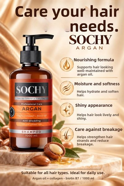 SOCHY شامبو بزيت الأرغان للشعر الجاف والخامل 1000 مل خالي من الأملاح، كولاجين الأرغان، البيوتين B7، مضاد لتساقط الشعر