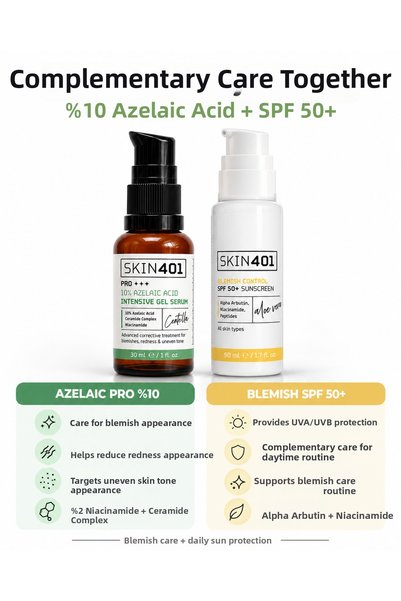 Skin401 10% Azelaic Acid and Spf 50+ Anti-Blemish Sunscreen 2-Pack Care Set – Anti-Blemish Appearance and Skin Tone Equalizer