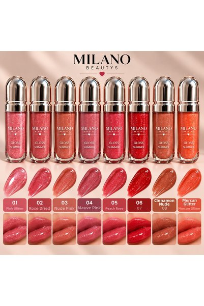 MİLANO BEAUTYS Glitter Lip Gloss – Sparkling and Shiny Appearance – 8 Different Color Options