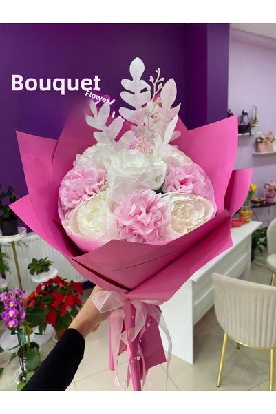 Buketim Seninle Buchet de bujori roz și albi, Buchet de flori artificiale, Ca...