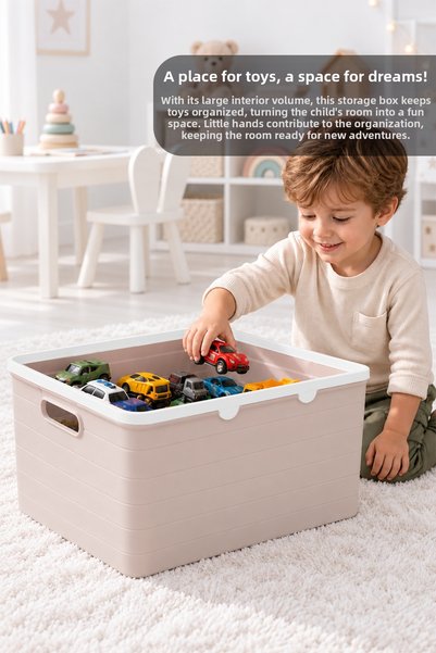 Meleni Baby 4-Piece 40Lt Storage Box with Lid - Children's Toy Organizer Multi-Purpose Baby Room Organizer Pink
