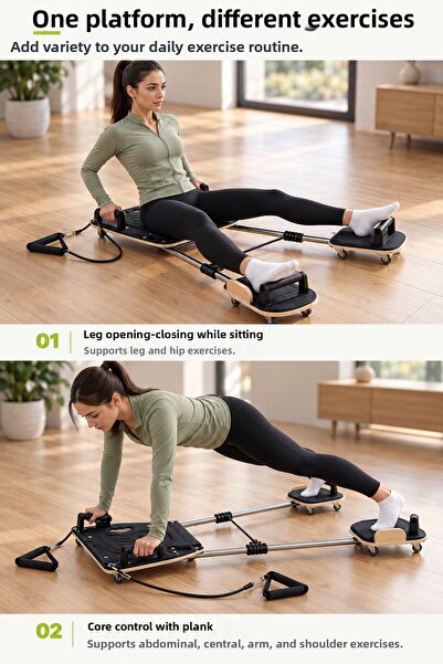 kochler Multifunctional Pilates Equipment – Home-Style Exercise System with Sliding Platform and Resistance Bands