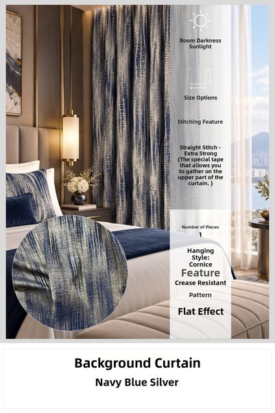 perlife Navy Blue Silver Background Curtain |   Metallic Sparkling Vintage Pa...