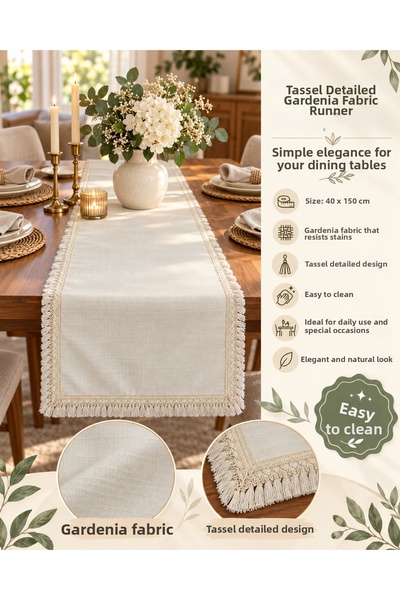 Elegancembroidery Τραπεζομάντηλο 40x150 με φούντες – Υφάσμα Gardenya ανθεκτικ...