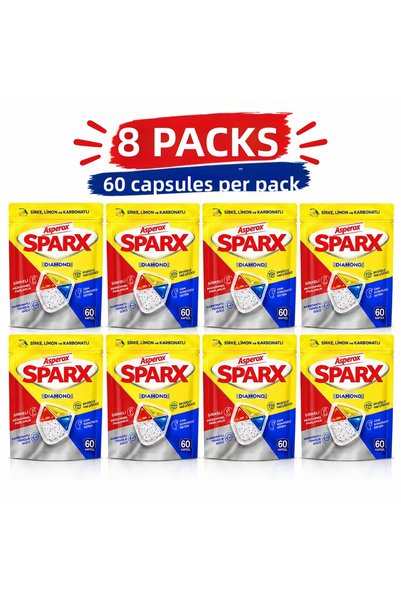 ASPEROX Sparx Diamond Dishwasher Capsule Set of 8, 60 Capsules X 8 Packs, Total 480 Capsules